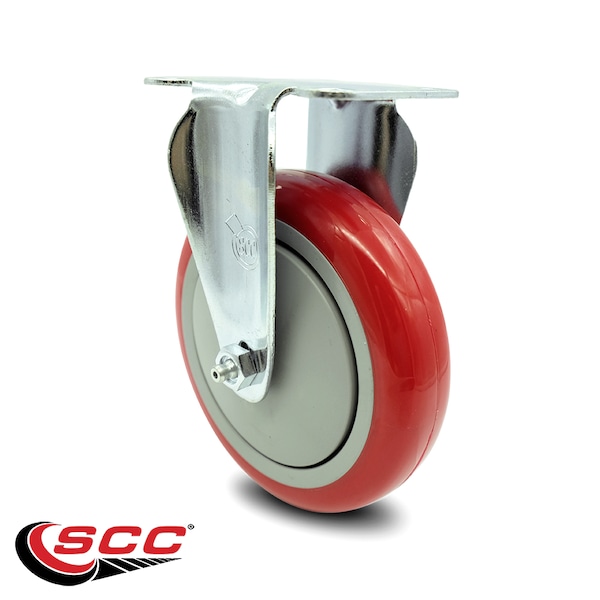 5 Inch Red Polyurethane Wheel Rigid Top Plate Caster